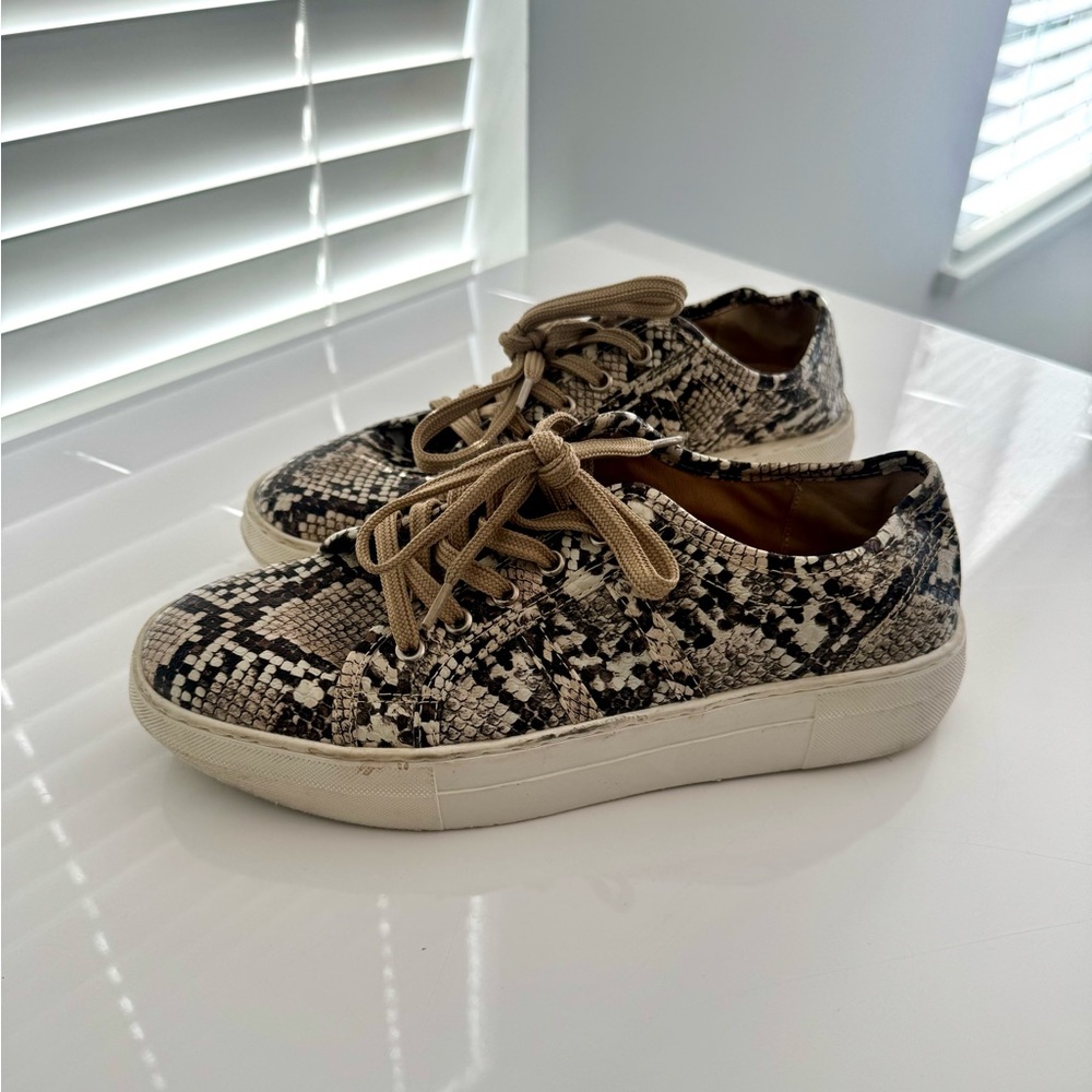 Snakeskin Pattern Sneakers with Tan Laces